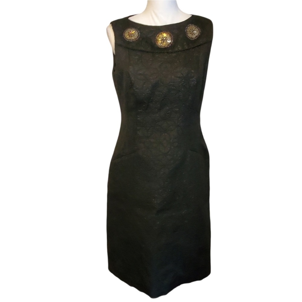Kay Unger Black Metallic Shimmer Vintage? Artsy Metal Floral Design Dress NWT 12